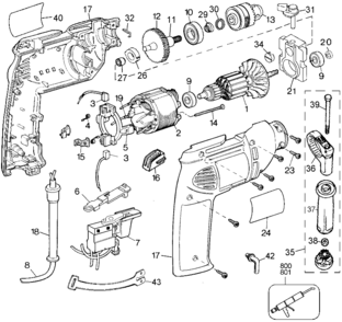 Default Diagram and Parts List for 2212-36 Type 1 Black and Decker Hammer Drill